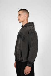 Heavyweight Acid Wash Custom Chenille Embroidery 100% Cotton Hoodies Men Oversized Breathable Cotton Drop Shoulder Streetwear - Product Image 2