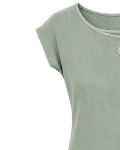 Customized Light Green Women Casual Summer Blouse Elegant Flower Neck Design Short Sleeve Loose Fit Fashion Daily Wear <b>Top</b> Shirt - Product Image 3