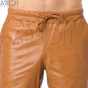 Shorts en cuir pour hommes, style urbain, marron beige, design et tailles personnalisés, fournisseur en gros, qualité supérieure, style le plus récent - Product Image 5