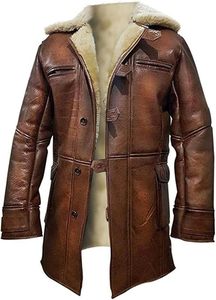 Veste d'hiver en cuir véritable marron pour homme avec doublure en fausse fourrure, col rabattable, coupe-vent, style décontracté long - Product Image 3