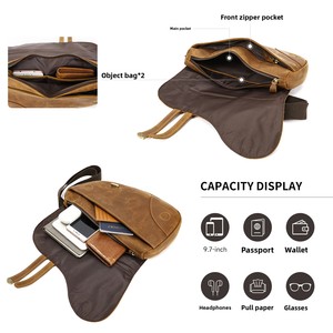 Sac bandoulière vintage en cuir véritable Crazy Horse pour homme, fabriqué sur mesure en usine, avec fermeture éclair - Product Image 3
