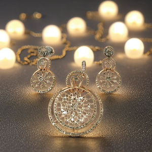 Elegante y Espectacular Juego de Pendientes y Colgantes de Diamantes de Estilo Étnico con Certificación IGI de Oro de 14 Quilates, Piedras Coloridas Cultivadas en Laboratorio de Alta Calidad - Product Image 2