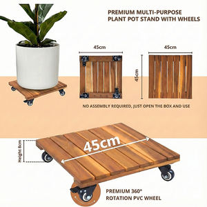 Carrito para Plantas de Madera Resistente y Ecológico de 45 cm - Soporte Rodante para Macetas de Madera de Acacia con Ruedas Bloqueables, Carrito Cuadrado para Macetas de Jardín para el Hogar - Product Image 3