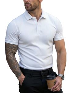 เสื้อเชิ้ตผู้ชายสไตล์เรโทรสีพื้นเรียบง่าย สวมใส่สบาย กระดุมติดปก แขนสั้น ผลิตจากผ้าฝ้ายทอ 100% เป็นมิตรต่อสิ่งแวดล้อม ระบายอากาศได้ดี - Product Image 4