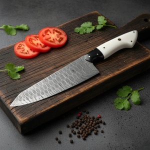 A&M Enterprises Handmade Damascus Steel Chef <b>Knife</b> with <b>Bone</b> and Micarta <b>Handle</b> Leather Sheath Utility Wholesale Hunting <b>Knives</b> - Product Image 2