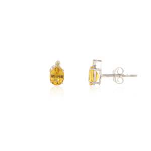 18K Yellow Gold Oval Sapphire Stud <b>Earrings</b> with Diamond Accents - Product Image 5