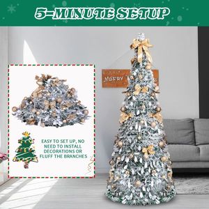 7 FT Pre-Lit Artificial Pop up Christmas <b>Tree</b> 170 Warm <b>Lights</b> Golden Ornaments Snow Flocked for Home Office for Holi Celebration - Product Image 2