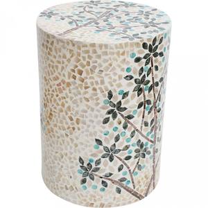 Tree Branch And Leaves Cylinder <b>Stools</b> Mother of Pearl Handcrafted Mosaic Small Side Table For Living Room <b>Bedroom</b> Decor Use - Product Image 2