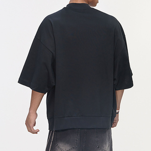 T-shirt décontracté pour homme en polyester/coton, coupe droite, grammage lourd, uni, à épaules tombantes, avec ourlet côtelé et col montant - Product Image 4