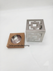Brûleur d'encens moderne en acier inoxydable en forme de cube avec base en bois, écologique, fait main, pour la maison, parfum d'ambiance, aromathérapie - Product Image 3