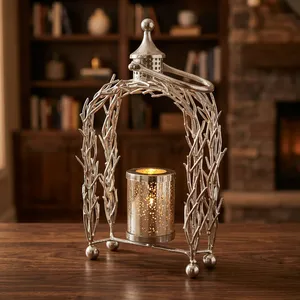 Metal <b>Twig</b> Design Lantern with Glass Candle Holder Rustic <b>Decorative</b> Tabletop Lighting <b>for</b> Home Garden Patio Wedding Event <b>Decor</b> - Product Image 4