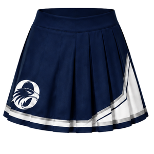 Jupe plissée bleu marine pour cheerleading avec bordure rayée jaune et blanche, uniforme de performance athlétique pour femmes et filles, tenue d'équipe - Product Image 1