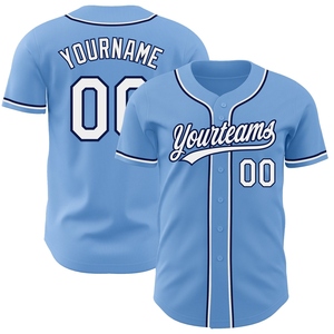 Vente en gros de maillots de baseball authentiques OMMIZ INDUSTRY personnalisés bleu clair, blanc et marine, best-sellers - Product Image 1