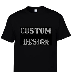 T-shirts décontractés à manches courtes en coton 100% avec strass thermocollants, design de lettres personnalisé, haute qualité, effet lumineux - Product Image 1