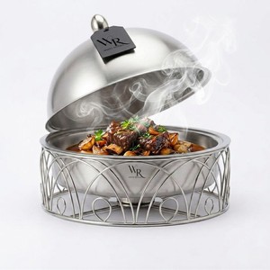 Premium Silver Banquet Chafing Dish Round <b>Buffet</b> Server Hot Pot Elegant Food <b>Warmer</b> for Ramadan Catering and Wedding Events - Product Image 3