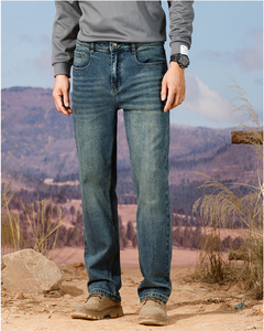 Jean en denim délavé décontracté pour homme, coupe mi-juste droite, respirant, extensible, idéal été-printemps - Product Image 4