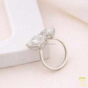 <b>Emerald</b> Cut Moissanite Diamond <b>Rings</b> in 925 Sterling <b>Silver</b> Rhodium Plated Vintage Wedding Jewelry Gift - Product Image 2