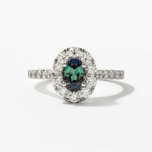 Elegant White <b>Gold</b> Engagement <b>Ring</b> Crafted in <b>14K</b> <b>Gold</b> 0.87ct Oval Alexandrite Lab Grown Diamond Prong Set IGI Certified Women's - Product Image 1