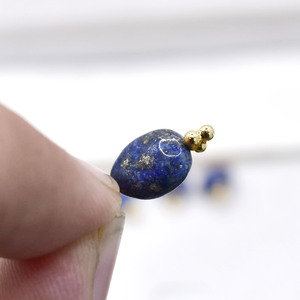 Natural Lapis Lazuli Tumble Pendant Smooth 8 to 10mm Gemstone <b>Charm</b> Dainty Necklace Earring Jewelry - Product Image 4