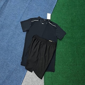 Mens Quick Dry Knitted Sportswear Set Front <b>Logo</b> T-Shirt & Elastic Waist Shorts Eco-Friendly Gym Training Wear - Product Image 5