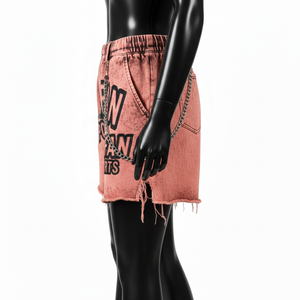 Shorts de Mujer Premium de Algodón con Lavado Ácido, 300 GSM, Color Rosa, Estilo Vintage, Bajo sin Rematar, con Logotipo Personalizado por Transferencia Térmica - Product Image 3