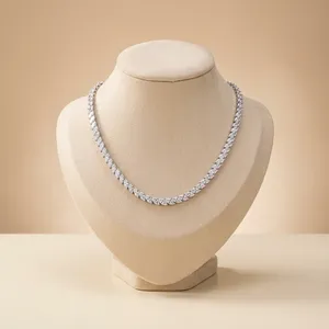 สร้อยคอเทนนิสชุบทองสำหรับผู้หญิงระดับพรีเมียม ประดับเพชรทรงมาร์คีส์ สไตล์ฮิปฮอป ได้รับการรับรองจาก IGI เครื่องประดับสุดหรู - Product Image 2