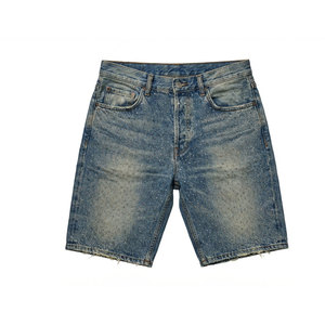 Shorts en jean personnalisés pour hommes 100% coton, coupe ample, avec strass en cristal, ourlet brut, style rétro vieilli, streetwear, hip-hop, été, décontracté - Product Image 1