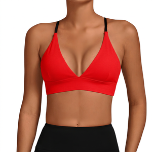 Soutien-gorge de sport blanc pour femme, col en V profond, dos nu, maintien moyen, haut de yoga, couleur unie, Spandex Polyester - Product Image 5