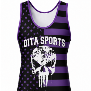 Combinaison de lutte sublimée pour homme, violet et noir, impression numérique, polyester, tenue de lutte, vêtements de sport pour la performance athlétique - Product Image 5