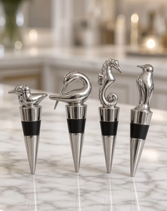 Lot de bouchons à vin personnalisés en métal argenté, motif animal, réutilisables, outils de bar avec joint en silicone, bouchon de bouteille de vin en métal argenté - Product Image 5