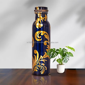 Botella de agua de cobre con estampado floral con arte esmaltado y diseño tradicional indio para una hidratación holística y un propósito de regalo - Product Image 6