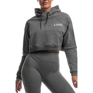 Custom Logo Women Athletic Crop Top <b>Yoga</b> Hoodie Casual Women's Hoodies & <b>Sweatshirts</b> Pullover Cropped Oversize Hoodie for Woman - Product Image 2