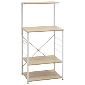 Armadietto a microonde bianco e rovere 23.6 "x 15.6" x 48.4 "in legno ingegnerizzato cucina di stoccaggio - Product Image 2