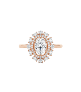 Wholesale Fine Ring 14K 18K Solid Gold Oval Cut Lab Grown Diamond Halo Floral Cluster Engagement Ring Double Halo <b>Bridal</b> Jewelry - Product Image 2