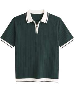 Polo de Manga Corta para Hombre, Color Verde Oscuro, con Cierre de Cremallera, Tejido de Punto, Cuello en Contraste, Fabricante Personalizado, Ropa Casual - Product Image 1