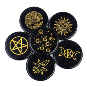 Best Quality <b>Crystal</b> Coaster Black Obsidian Symbol Plate Moon Goddess <b>Tree</b> of Life Star Sun Best Gift Home Decor - Product Image 2