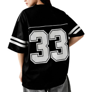 Maillot de football américain en maille respirante, coupe oversize unisexe, streetwear, avec numéro imprimé, col en V, maillot d'équipe personnalisé, t-shirt de sport noir - Product Image 3