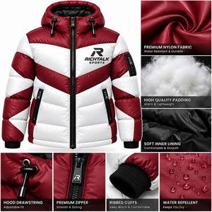 Chaqueta Acolchada para Hombre, Diseño Color Block, Resistente al Viento, Forro Polar Suave, Relleno de Poliéster, Casual, con Logotipo Frontal - Product Image 6