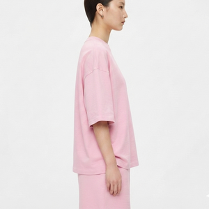 Camiseta Rosa de Cuello Redondo para Mujer, 100% Algodón, Corte Holgado, Manga Corta, Estilo Minimalista, para Primavera/Verano, Ecológica - Product Image 3
