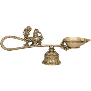 Handmade 9-Inch Brass Peacock Aarti with Attached Bell <b>Stand</b> for Home Decor Made in India for Gifting - Product Image 2