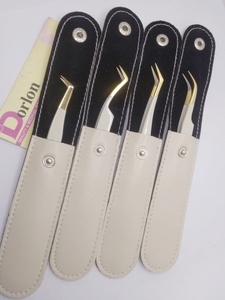 Pince à cils Dorlon personnalisable, design rose, en acier inoxydable, courbée en L, pour volume, antistatique, de précision - Product Image 3