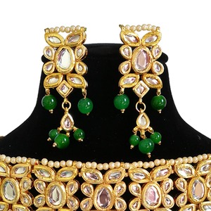 Indian Classic Women's Choker Wedding Engagement Anniversary Party Green Traditional Crystal Kundan Faux Pearl Alloy Gold <b>Gift</b> - Product Image 3