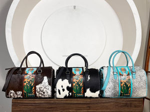 Premium Turquoise <b>Tooled</b> Cowhide <b>Leather</b> Large Speedy Bags Luxury Western Designer Crossbody Weekender Travel Unisex Duffel Bags - Product Image 5