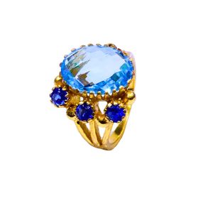 Anillo Clásico de Plata de Ley 925 Chapado en Oro con Topacio Azul y Cianita para Mujer, Joyería para Bodas - Product Image 2