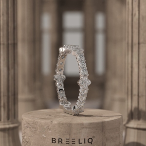 14K Solid Gold Round Lab Grown Diamond Floral Halo Eternity Ring Designer <b>Wedding</b> Band Luxury Fine Jewelry - Product Image 1