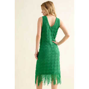 Women's Checkerboard Drop-Needle <b>Fringe</b> Sleeveless Sweater <b>Dress</b> with Stylish Why Checkerboard Design - Product Image 4