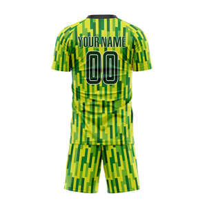 Conjunto de Uniforme de Fútbol Geométrico Verde y Amarillo Personalizado, Sublimado, Transpirable, Unisex, para Adultos, Manga Corta, Cuello Redondo - Product Image 4