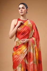 <b>Indian</b> Traditional Ethnic Casual Satin Silk Saree Digital Print Recycled Materials for All-season Daily Wear Festive Function - Product Image 5