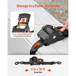 2 x sangles à cliquet rétractables de 10 pieds, crochets en S, résistance à la rupture de 3033 livres, boucles souples pour remorques, motos, kayaks, toit de voiture - lot de 2 - Product Image 3