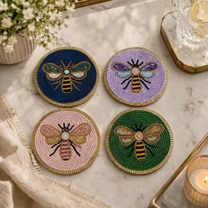 Decorative Premium Embroidery <b>Beaded</b> <b>Coaster</b> with Beautiful Handmade Beadwork for Tea Coffee Serving and Elegant Tabletop Decora - Product Image 1